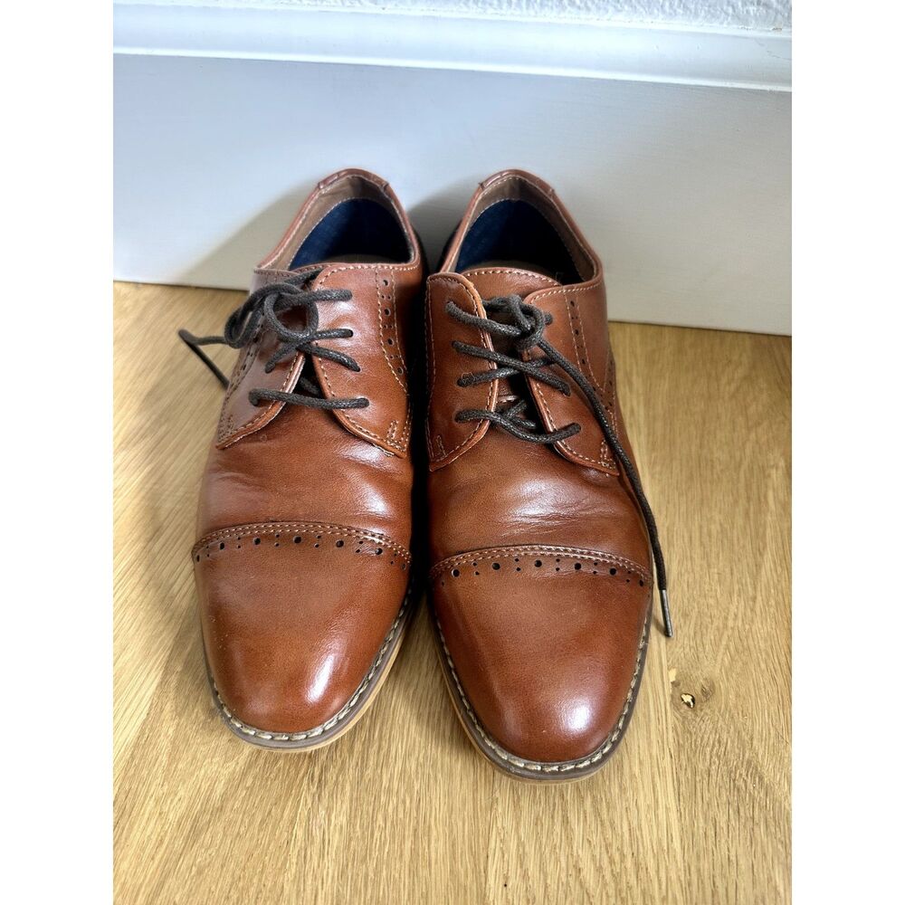 Ashford & Hayes Boys Oxford Dress Shoes Size 2 Cognac Brown Leather